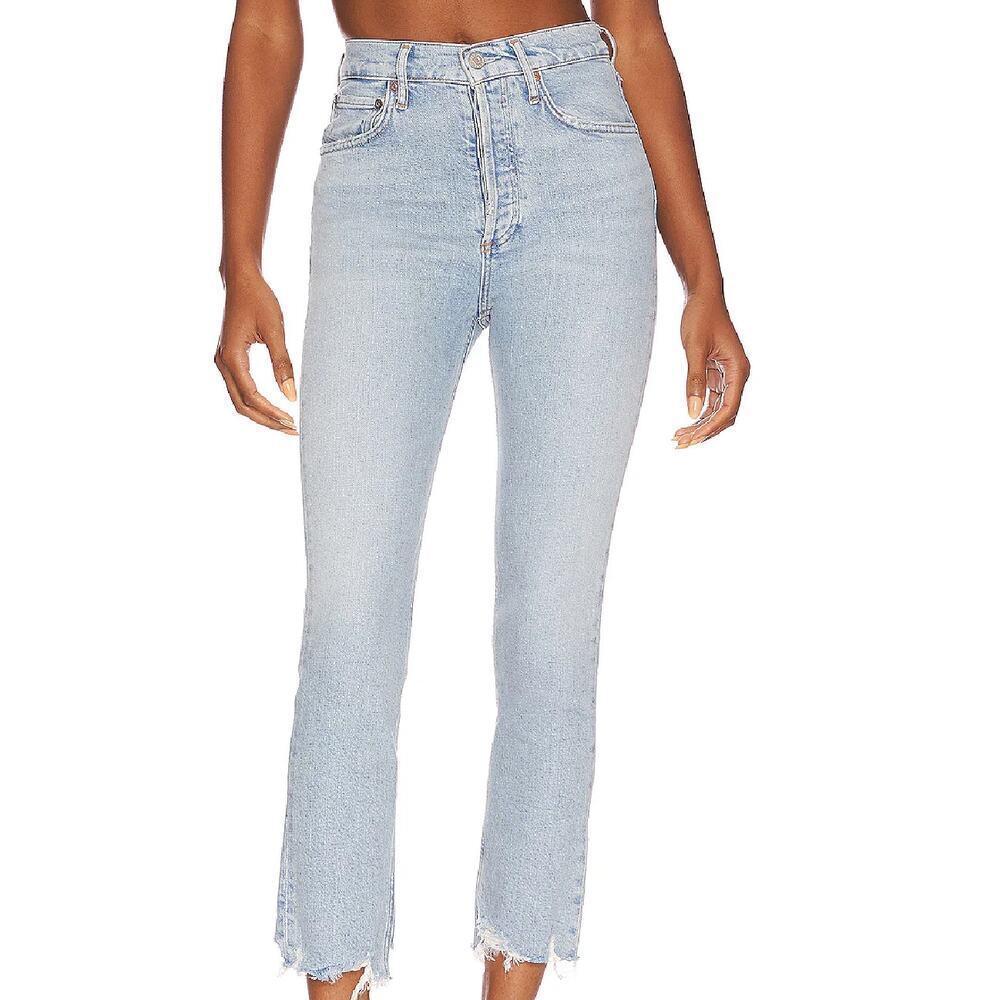 Agolde Riley High Rise Straight Crop Sz 8 NWT $198 Button Fly Distressed
